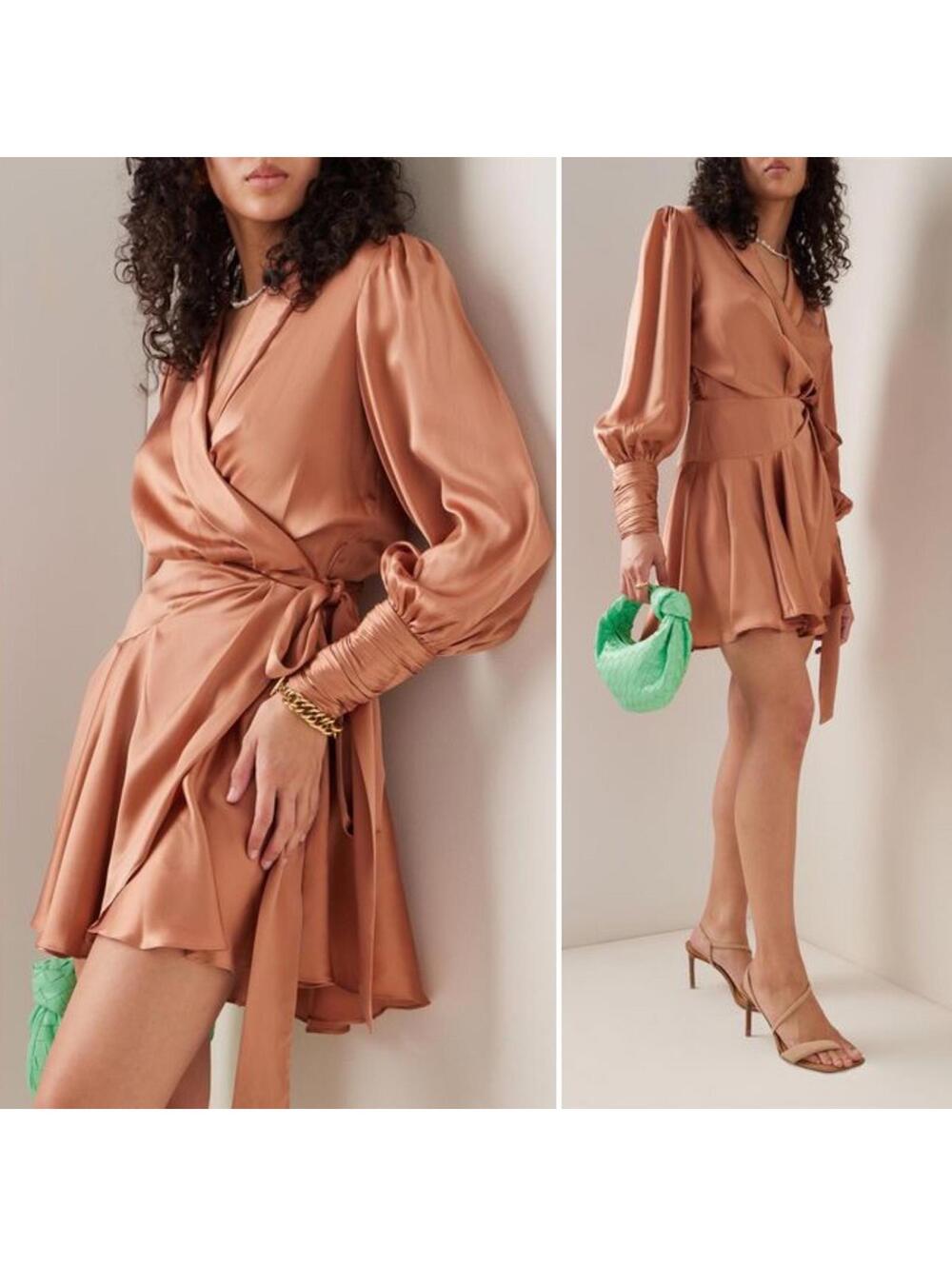 Zimmerman Silk Wrap Mini Dress in Biscuit